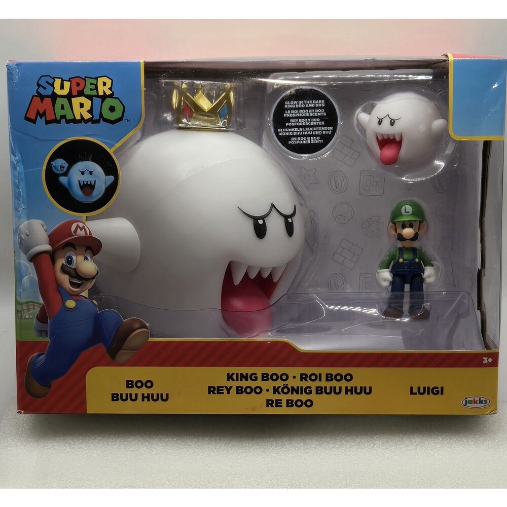 JAKKS Pacific Super Mario King Boo, Boo & Luigi Glow in the Dark 3-Pack Figures